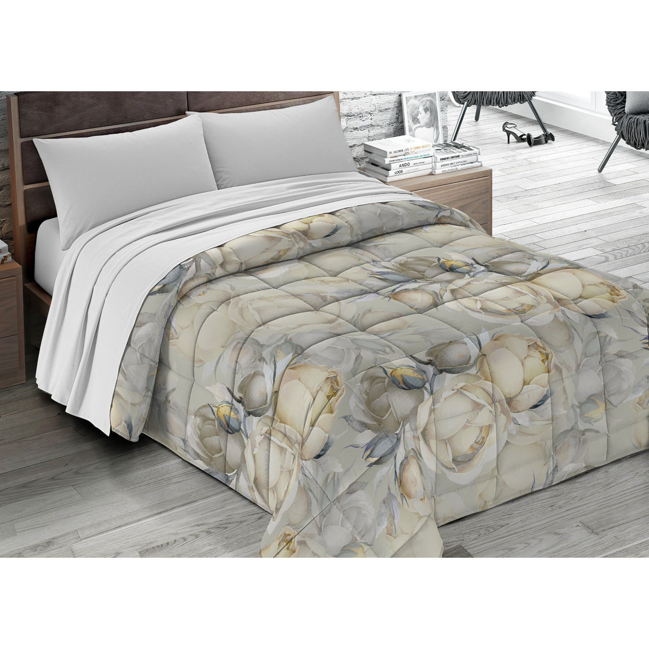 Trapunta Invernale 300gr Diadema Flora Stampa Digitale Fantasia Floreale D9