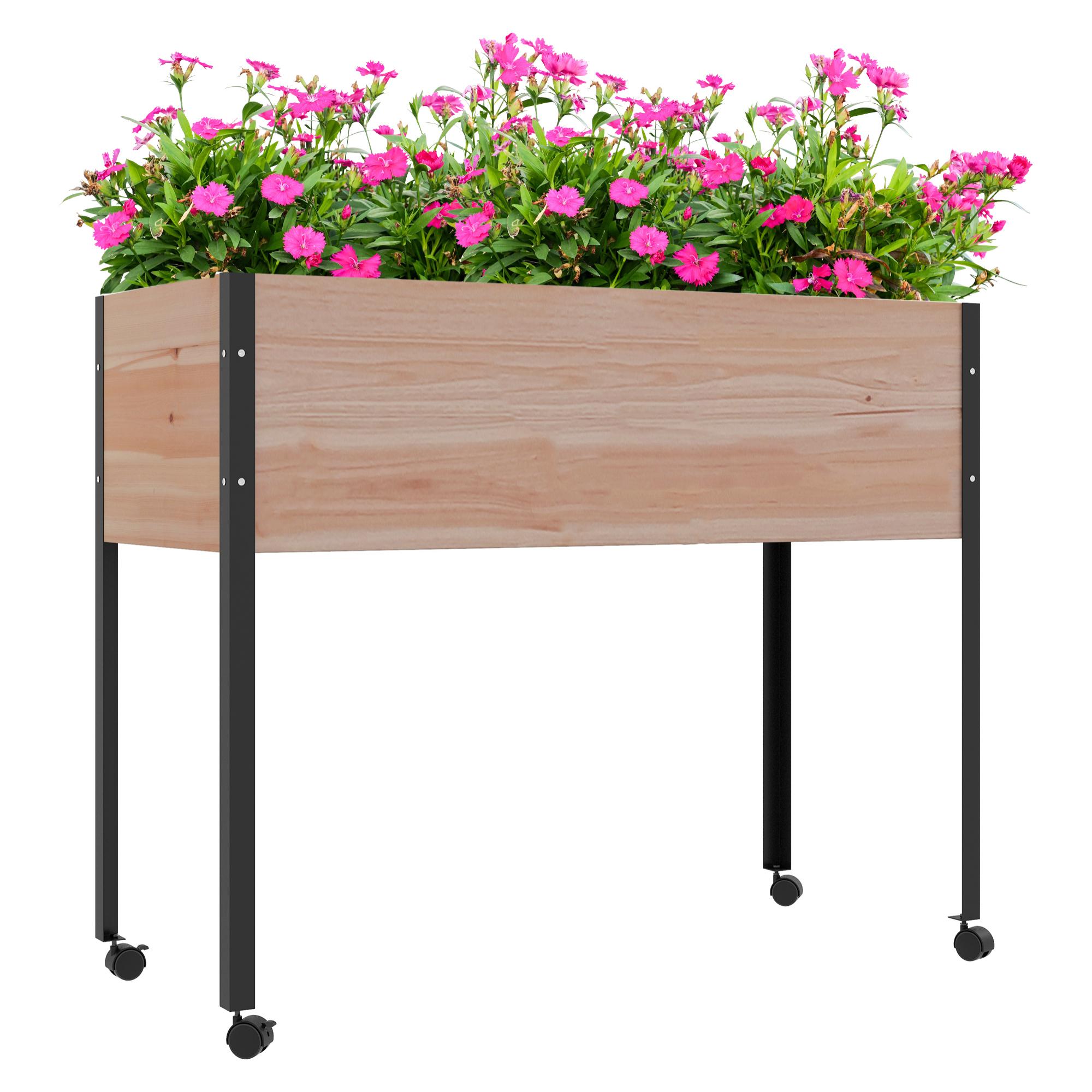 Mesa de Cultivo con Ruedas 99x42x81 cm Huerto Urbano Elevado Jardinera de Cultivo con Tela no Tejida para Cultivo Plantas Flores Verduras Natural