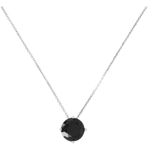 Collana con Catena Forzatina in Argento 925 placcato Platino e Pendente Tondo in Spinello Nero