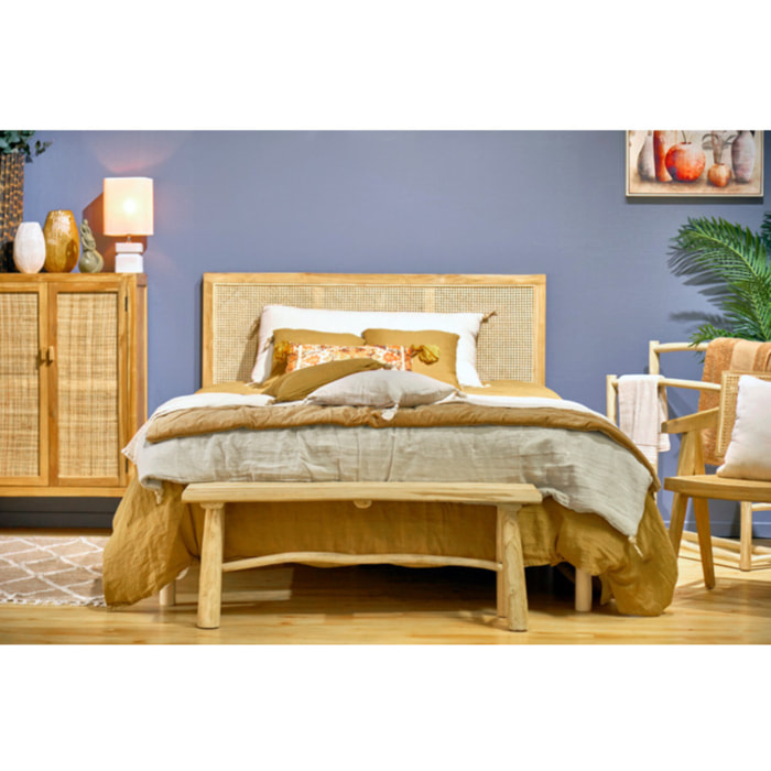 Tête de lit 160 cm en bois de teck et rotin style exotique - LINA