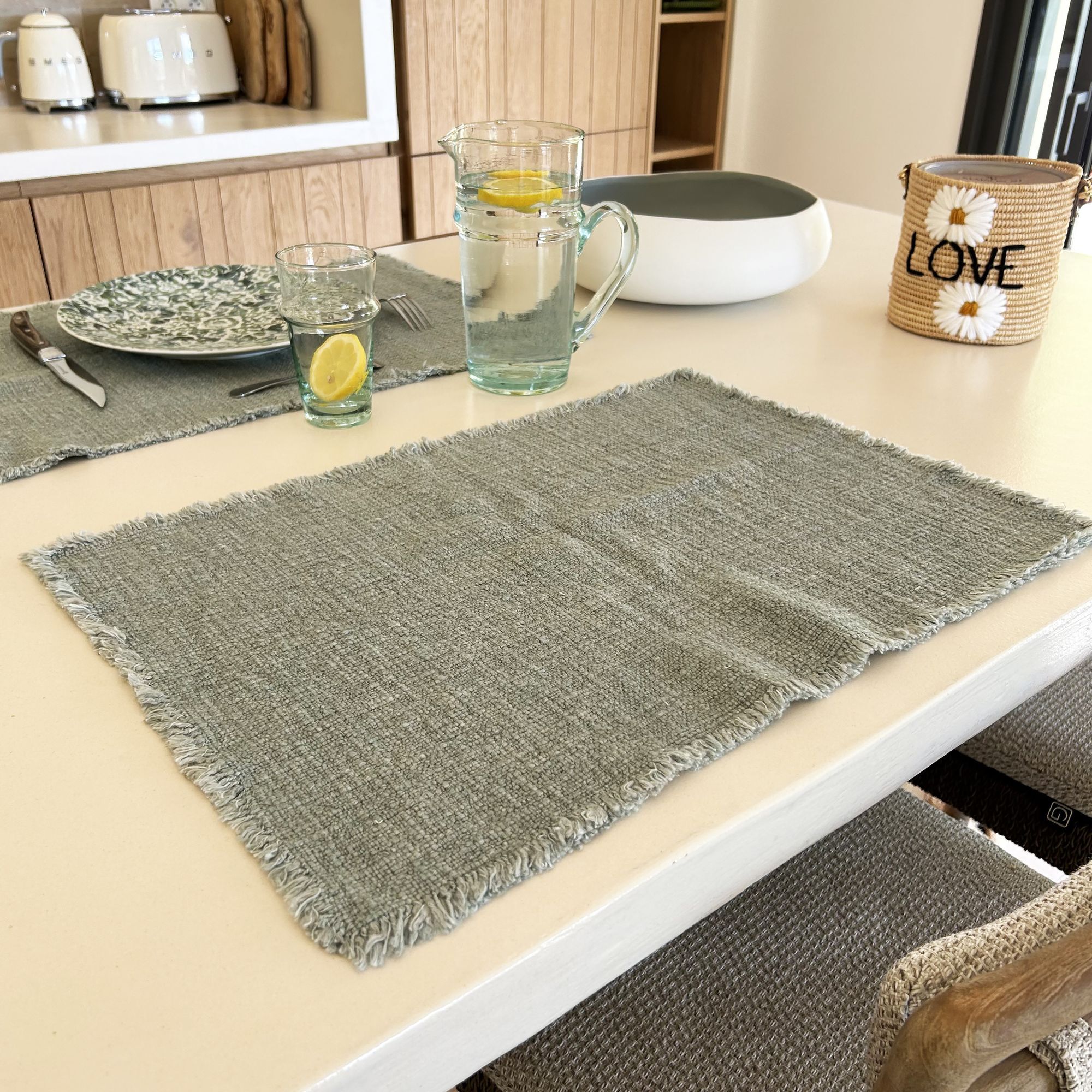 Lot de 4 sets de table avec franges céladon ANOKI