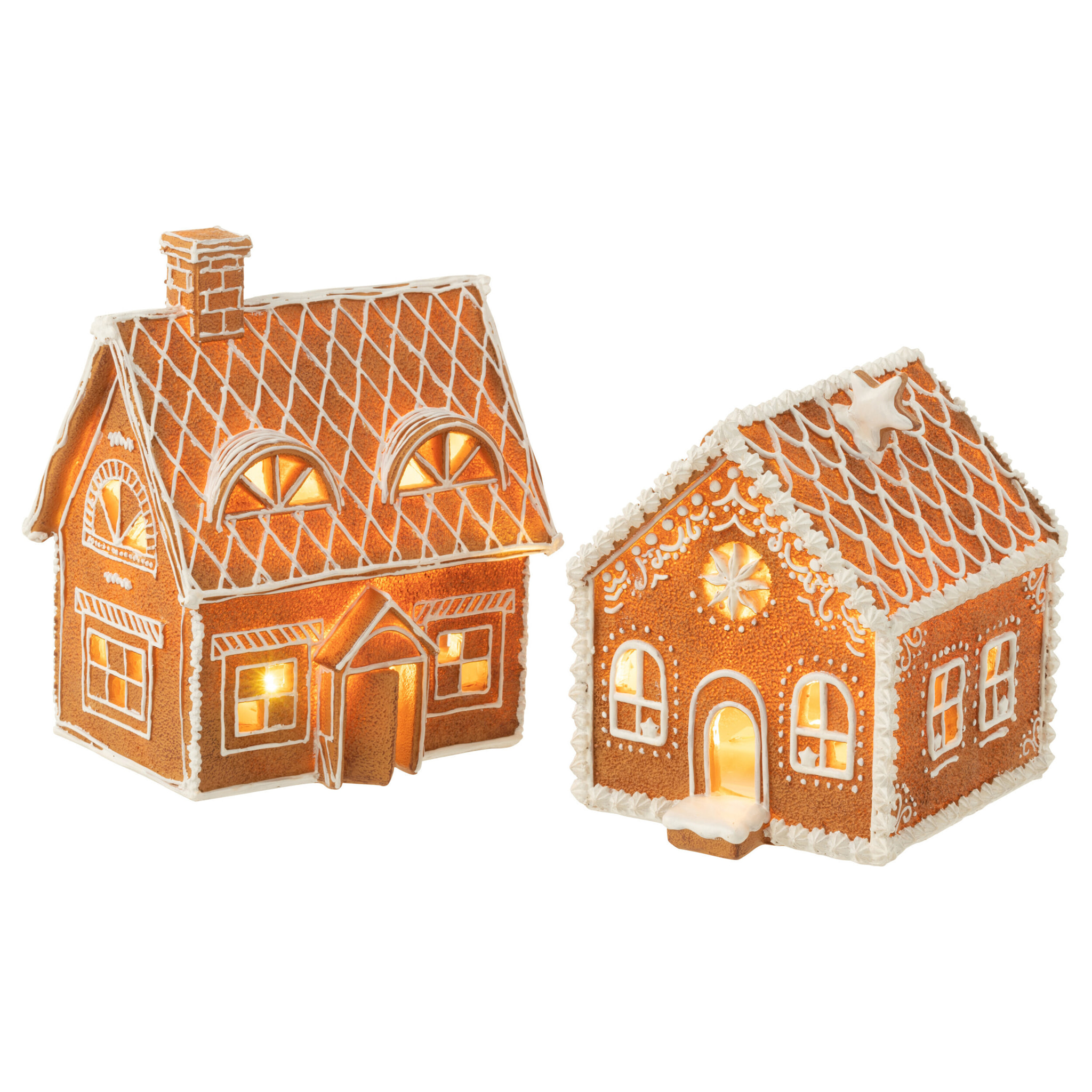 J-Line décoration Maison En Pain D'epice Rectangle - polyrésine - marron - large - LED