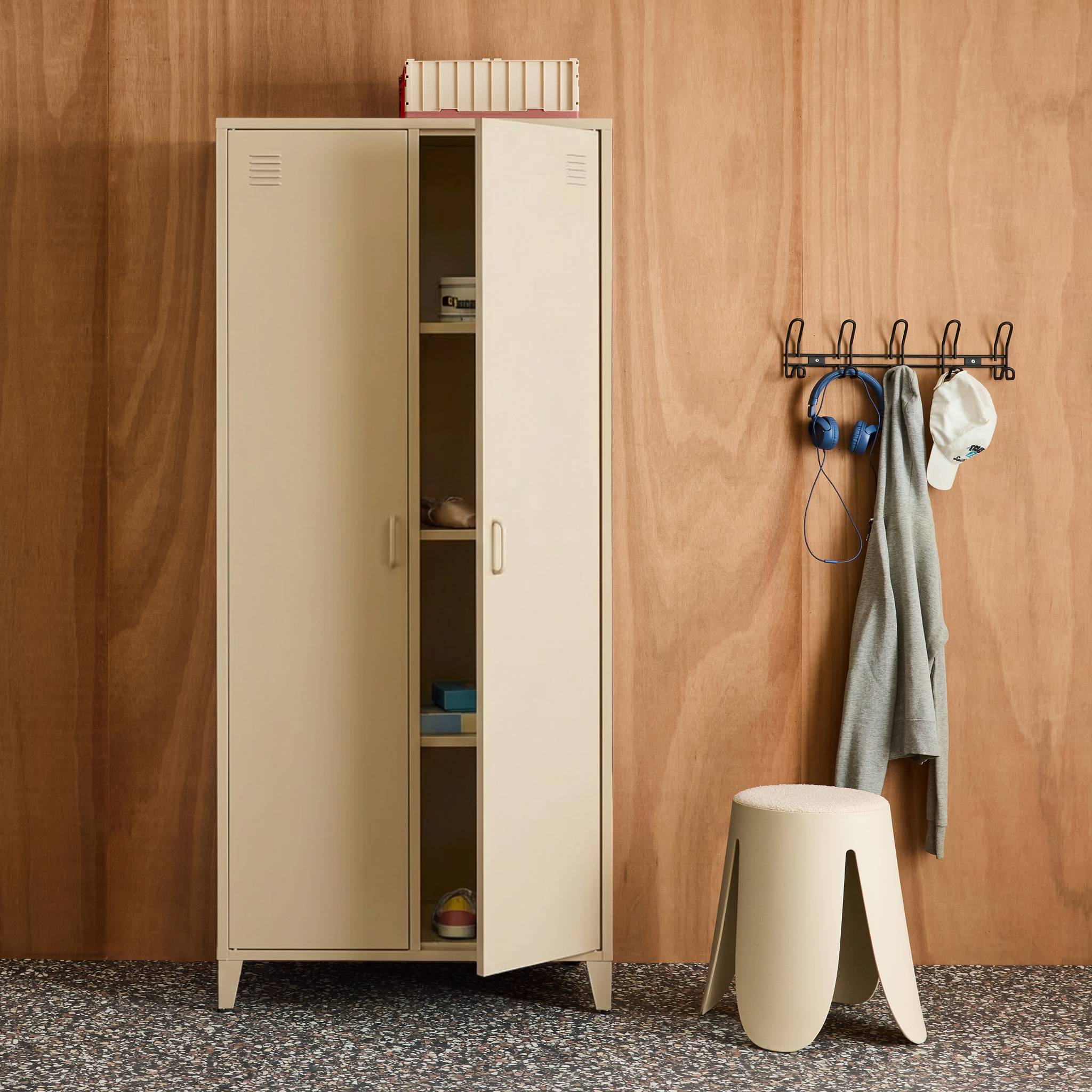 Armoire chambre dressing industriel métal 2 portes, 4 étagères, 1 penderie  SOHO