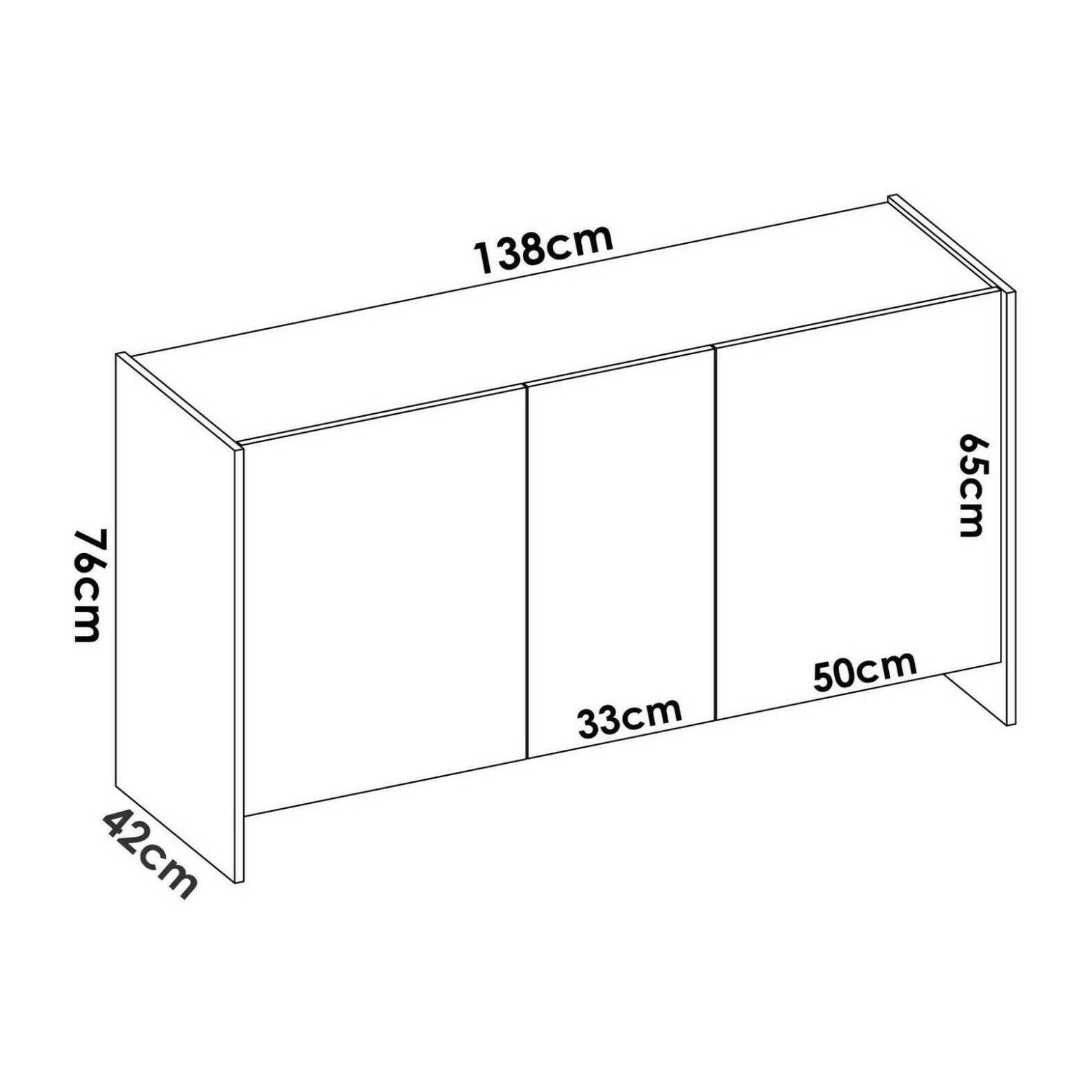 Credenza Calino, Buffet da soggiorno, Madia moderna da salotto a 3 ante, 138x42h76 cm, Bianco e Rovere