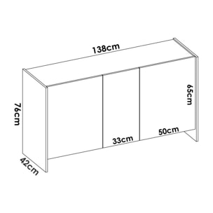 Credenza Calino, Buffet da soggiorno, Madia moderna da salotto a 3 ante, 138x42h76 cm, Bianco e Rovere