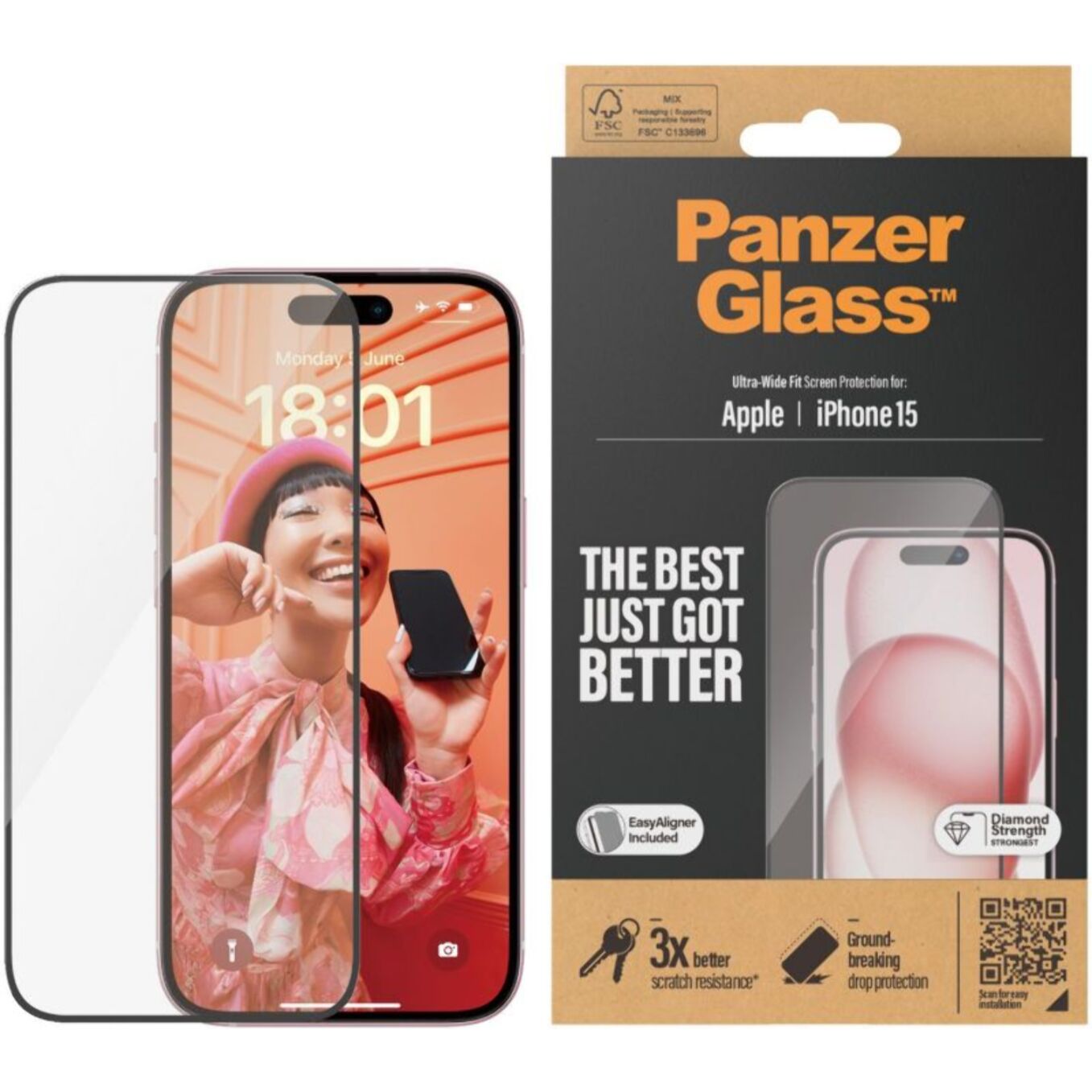 Protège écran PANZERGLASS iPhone 15 Ultra-Wide-Fit