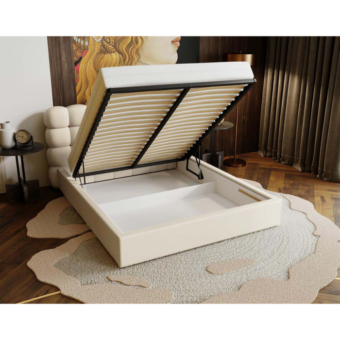 Lotus - lit coffre - 160x200 cm - sommier inclus - en velours - Beige