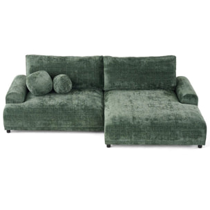 Nelly - canapé d'angle droit 4 places convertible avec coffre en velours texturé - Vert