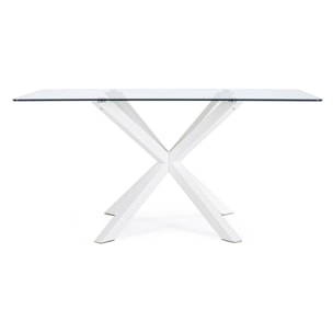 Tavolo rettangolare MAY in vetro, gamba incrociata acciaio bianco 160x90cm