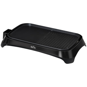 Plancha de Asar Eléctrica Cocina 1600W Aluminio con Temperatura Regulable Superficie de 40,6x25,2 cm Revestimiento Antiadherente y Bandeja de Goteo 53,5x31x8 cm Negro