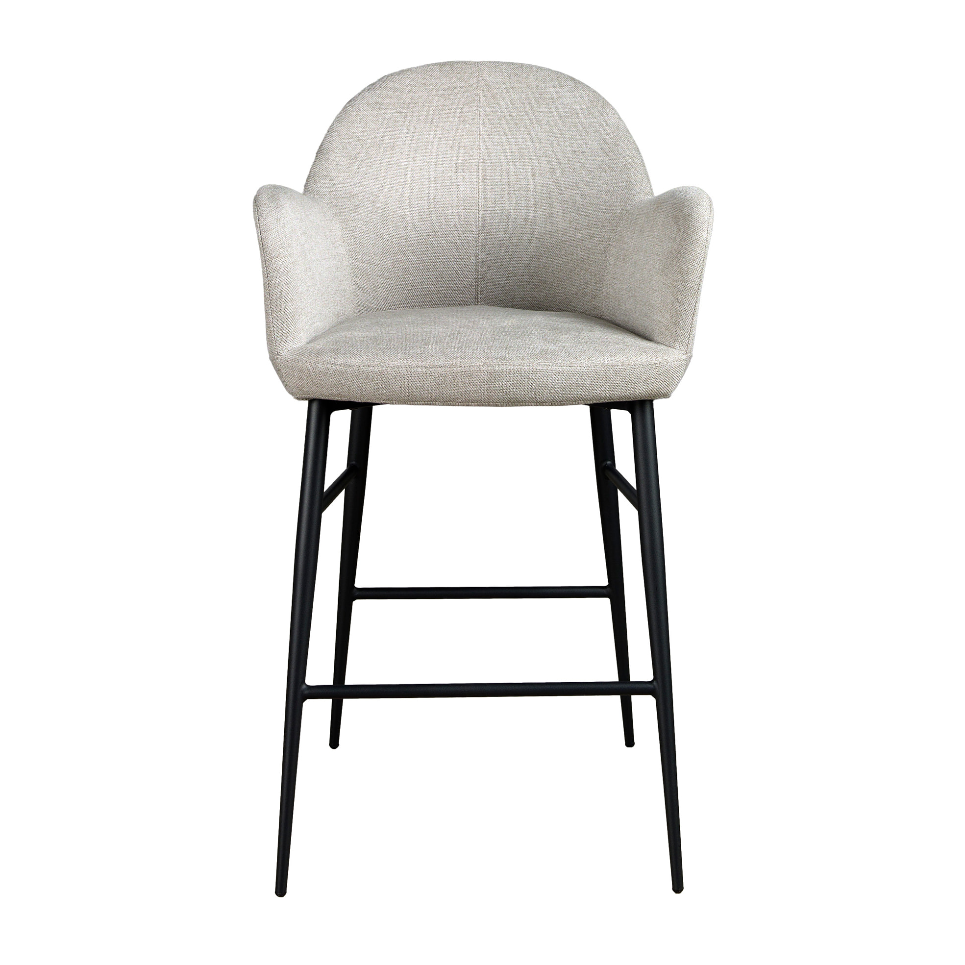 Taburete Angel Cerdá con reposabrazos con asiento y respaldo tapizados en tel gris claro patas de acero inoxidable en epoxi negro 56x55x96cm