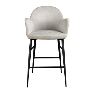 Taburete Angel Cerdá con reposabrazos con asiento y respaldo tapizados en tel gris claro patas de acero inoxidable en epoxi negro 56x55x96cm