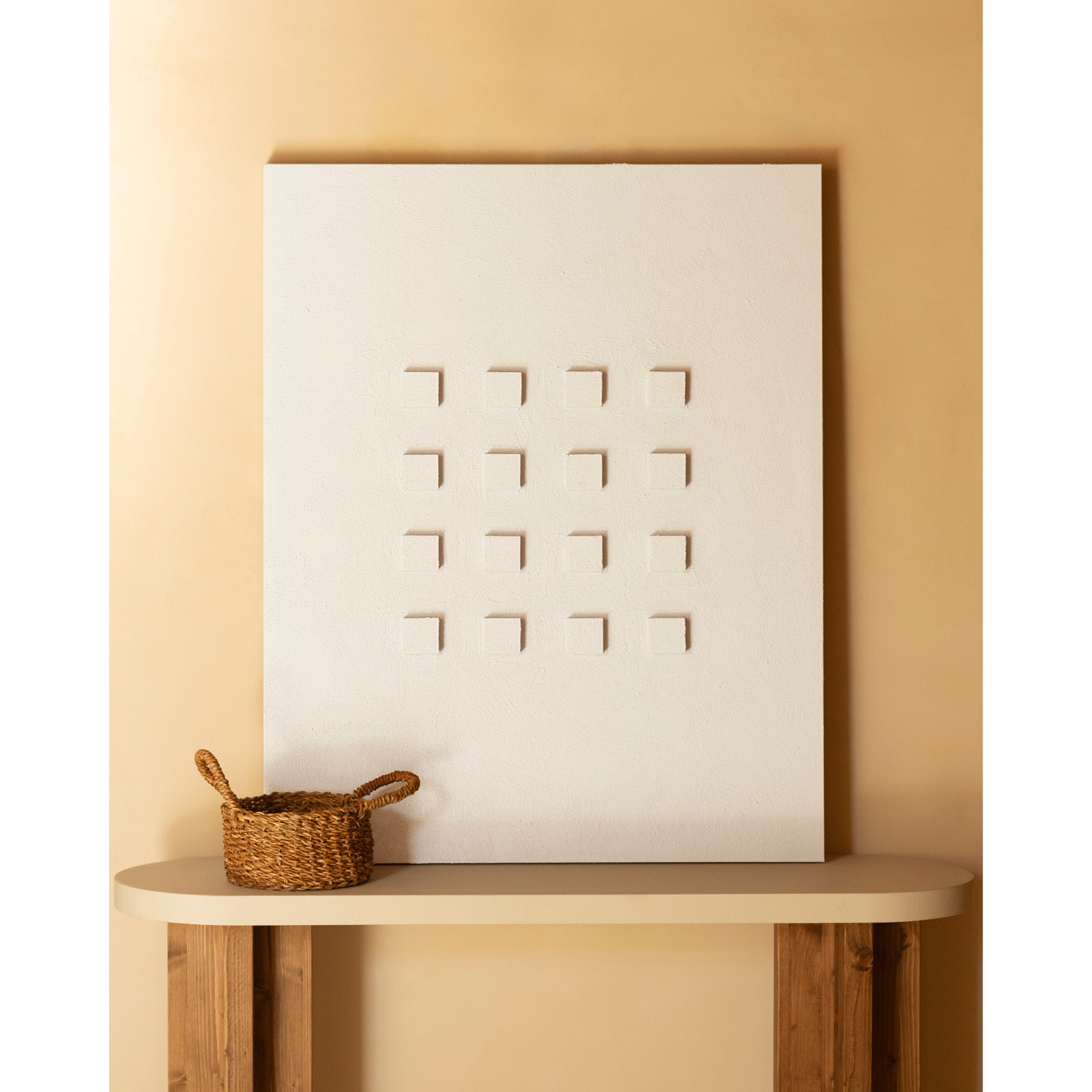 Tableau blanc décoratif sur coton avec cadre en bois peint à la main à la peinture à l'huile en différentes tailles