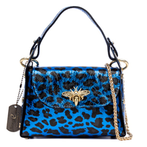 Aquileia bolso de mano mujer. Piel auténtica Gamuza con estampado animal print leopardo lacada brillante.