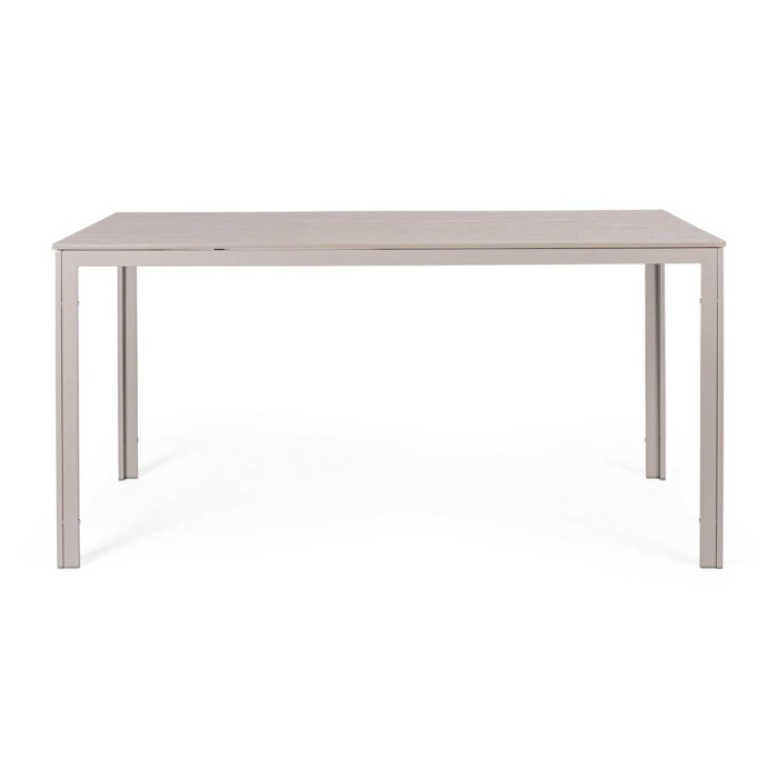 Tavolo fisso da giardino VALENCIA tortora effetto legno, struttura in acciaio, 156x78 cm