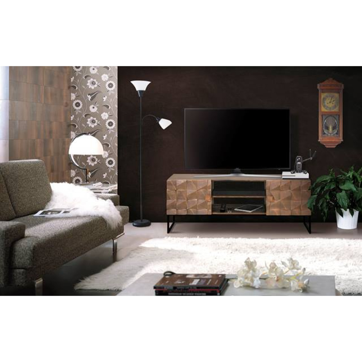 Mueble TV - Madera de Mango y Bronce - 55x140x40cm