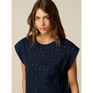 Oltre - T-shirt in cotone con cristalli - Blu