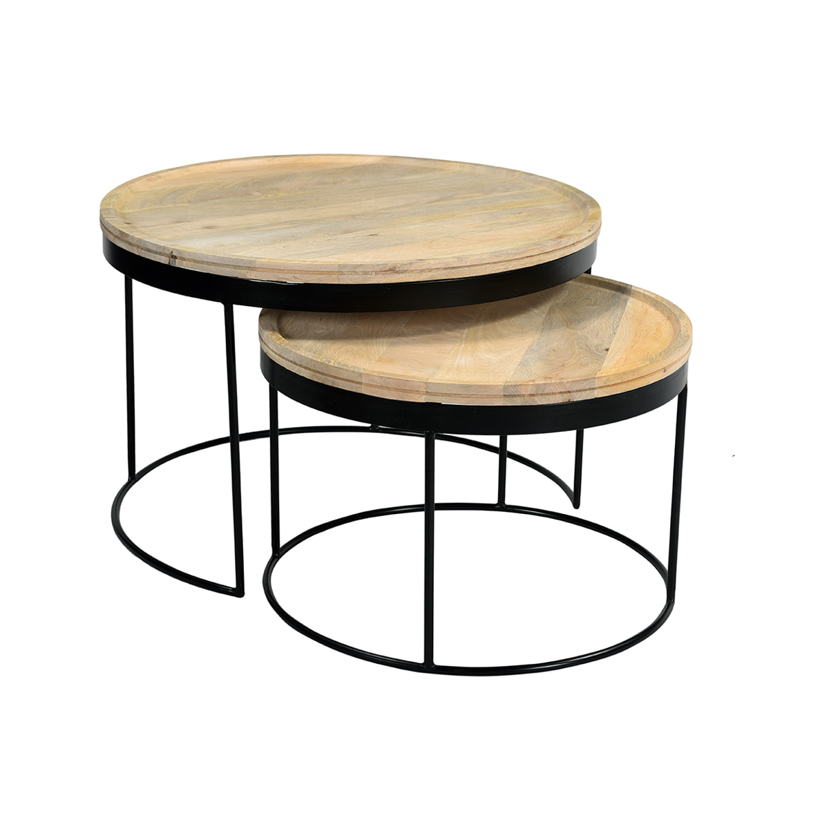 Tables basses gigognes rondes bois manguier massif et métal noir (lot de 2) LEDGE