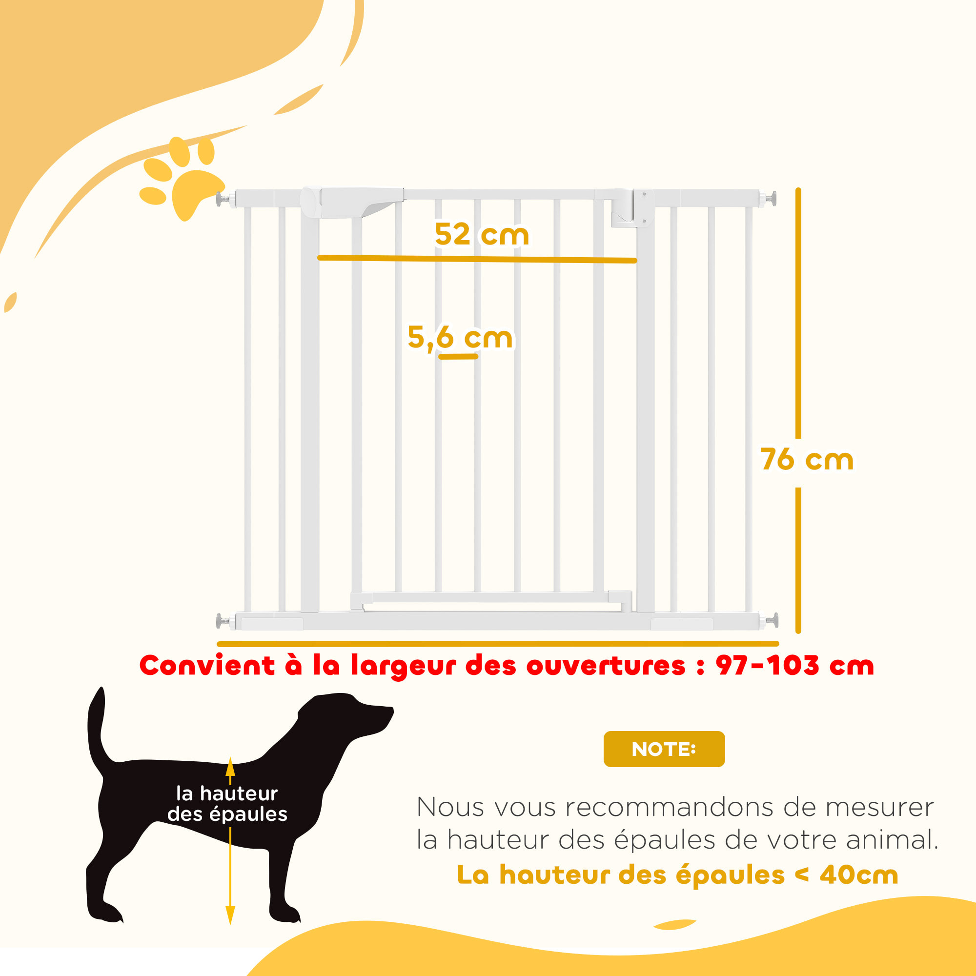 Barrière de sécurité chien largeur réglable 76-103 cm acier blanc