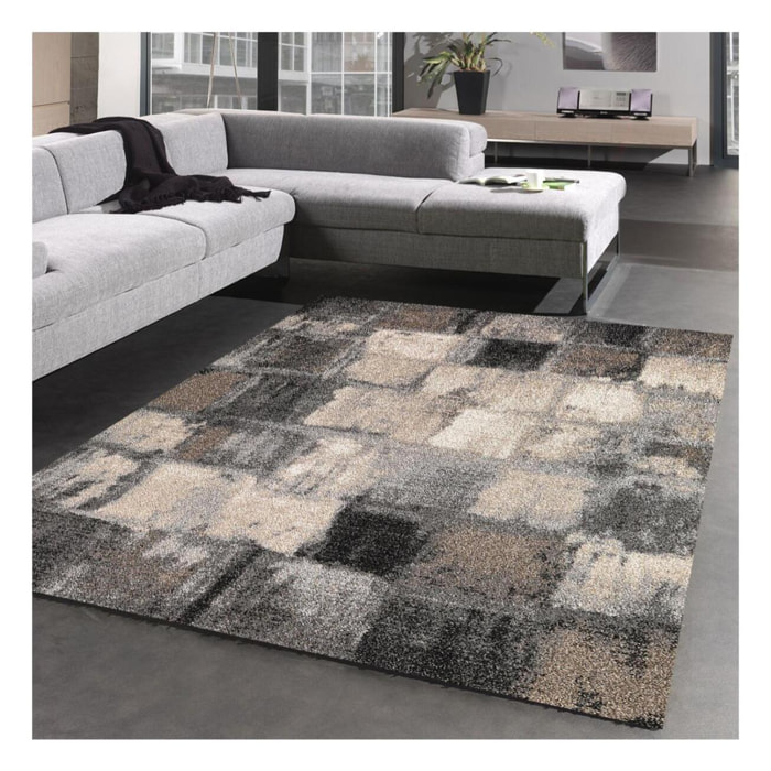 tapis chambre 80x150 tissé gris rectangle motif géométrique CALEGANT