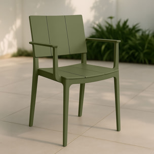 Ensemble de repas table et fauteuils en polypropylène vert 6 places PATIO