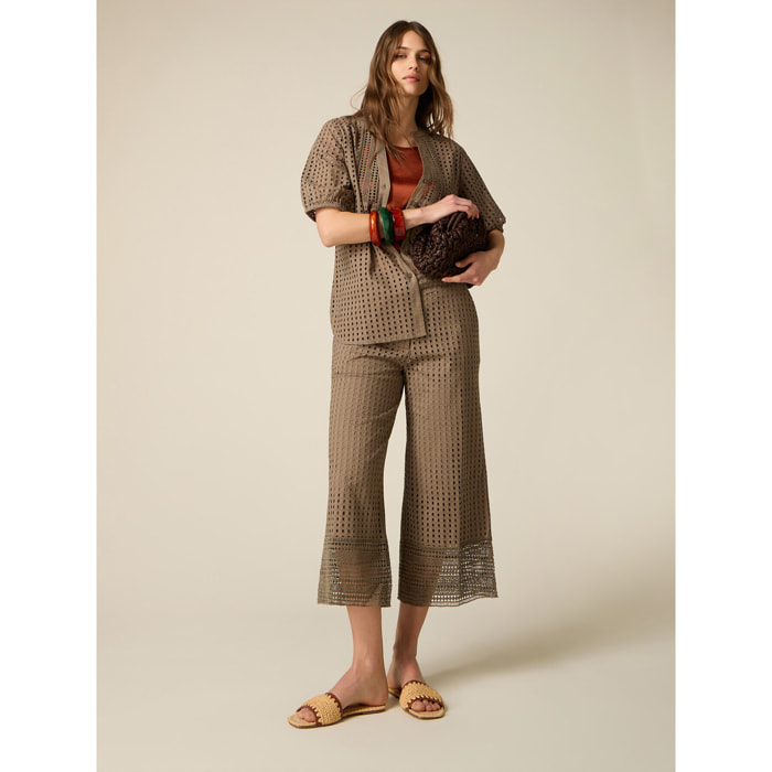 Oltre - Pantalones cropped perforados - Verde militare