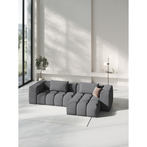 Canapé d'angle droit modulable "Lorella" 3 places en tissu structurel gris