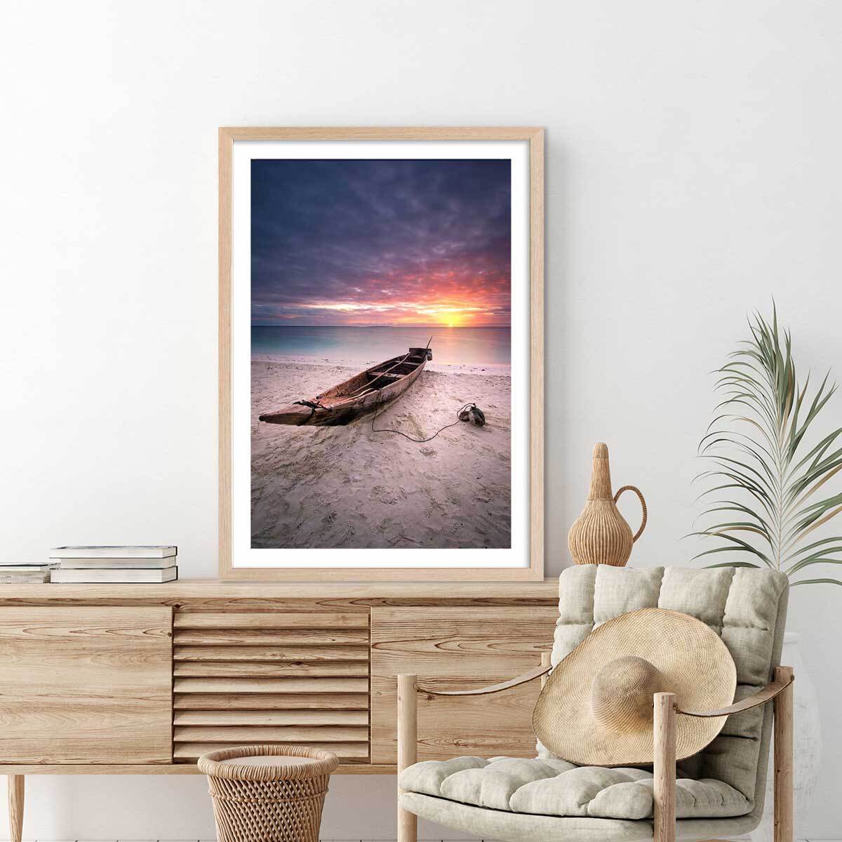 Affiche paysage zanzibar sunset Affiche + cadre en bois - Chêne