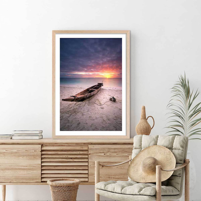 Affiche paysage zanzibar sunset Affiche + cadre en bois - Chêne