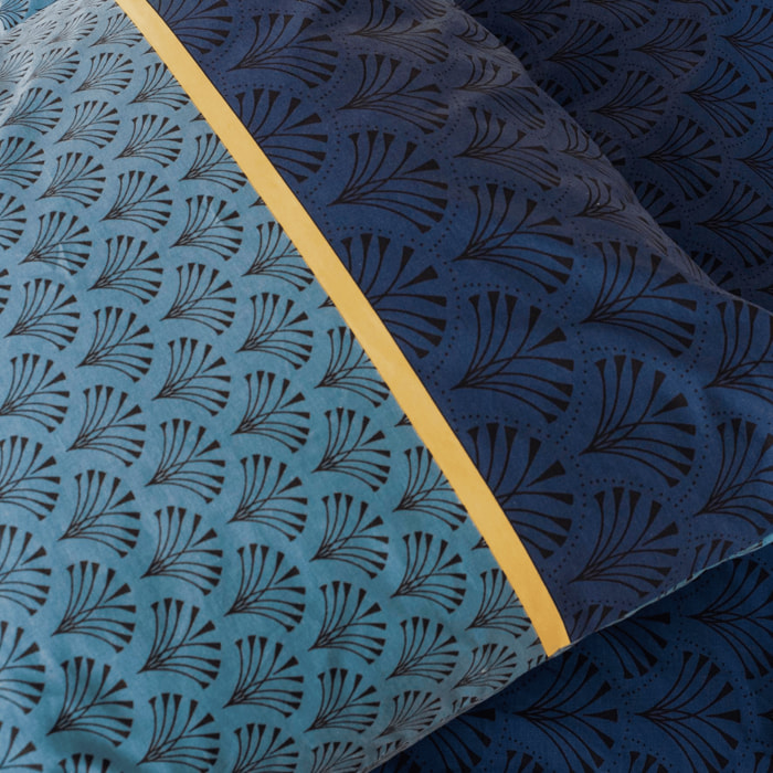 Parure de lit 3 pièces à motifs géométriques réversible - Bleu