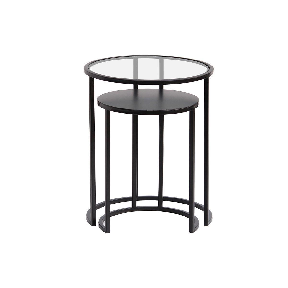 Tables d'appoint gigognes en verre trempé et métal noir TAHL