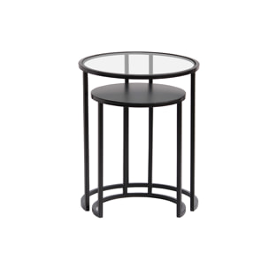 Tables d'appoint gigognes en verre trempé et métal noir TAHL