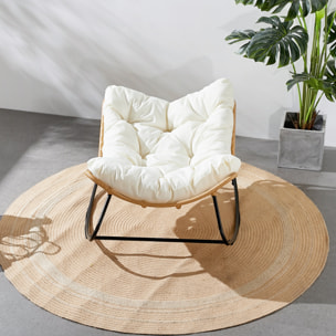 Fauteuil à bascule en résine tressée coussin beige BARCELONA