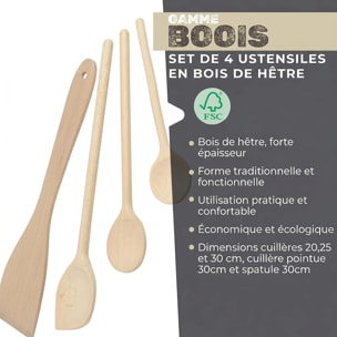 Set de 4 ustensiles de cuisine en bois FSC Fackelmann Nature