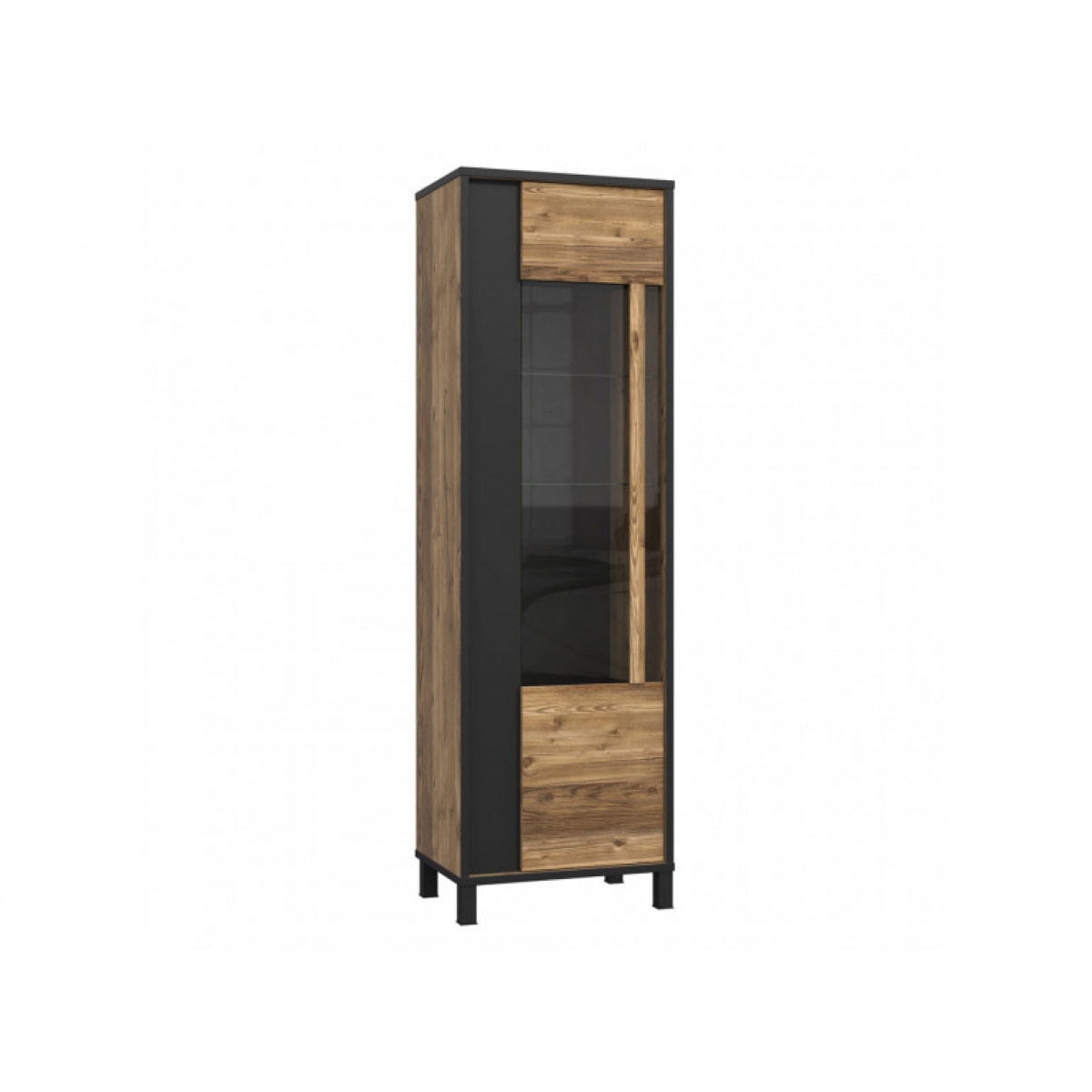Vitrine haute en bois effet chêne et noir style industriel - YAL