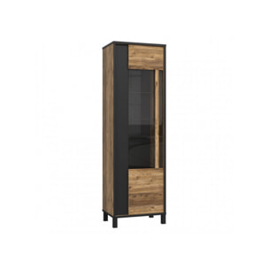 Vitrine haute en bois effet chêne et noir style industriel - YAL