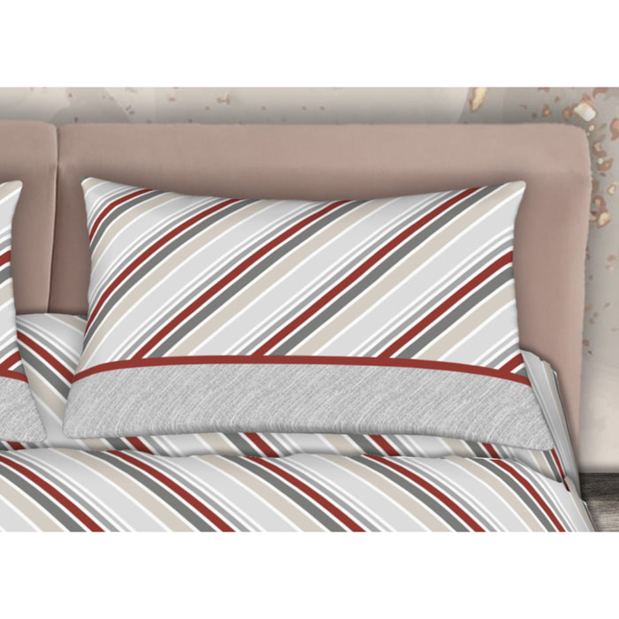 Completo Lenzuola 100% Cotone Effetto Seta Cross Grigio CN