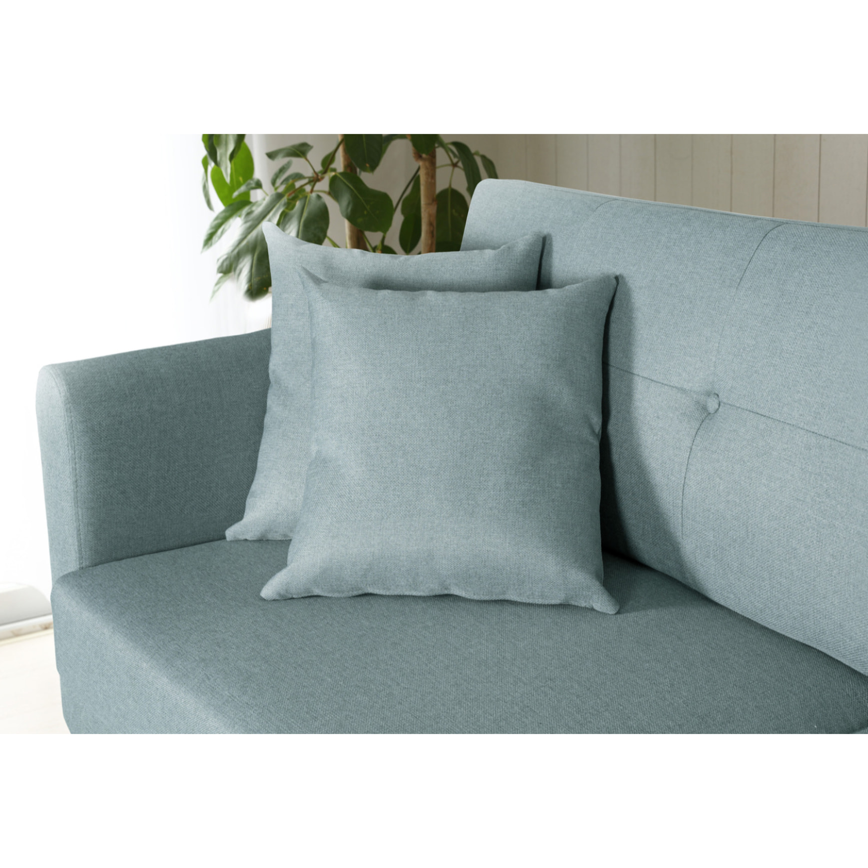 Canapé scandinave 3 places et 2 coussins en tissu vert d'eau OSLO