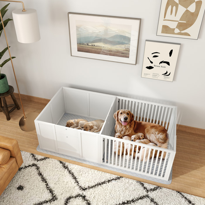 Parc de mise bas pour chien - caisse de mise bas pour chien - hauteur porte réglable - 166 x 80 x 50 cm, blanc