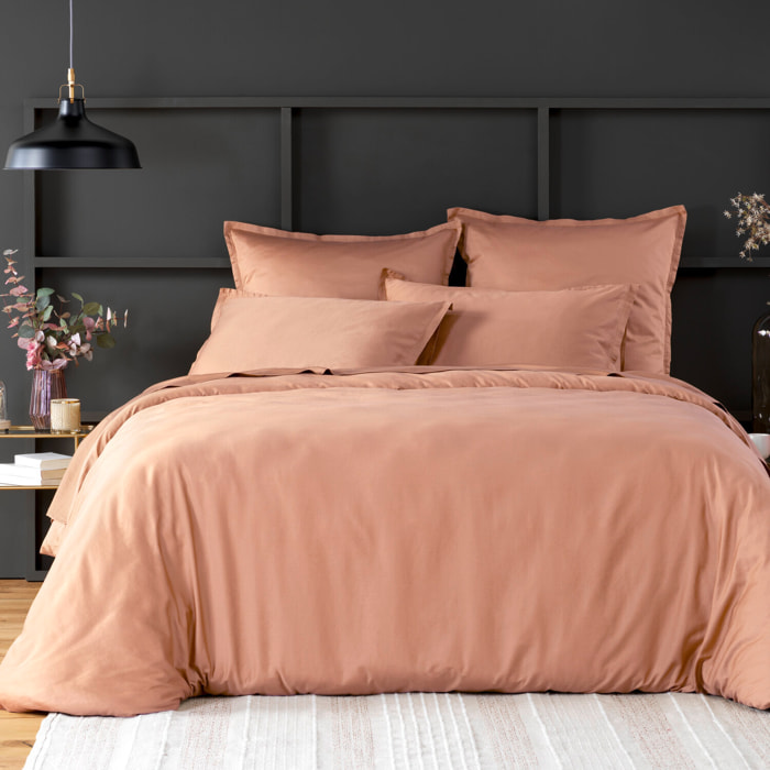 Housse de couette 100% satin de coton lavé 105 fils rose nude