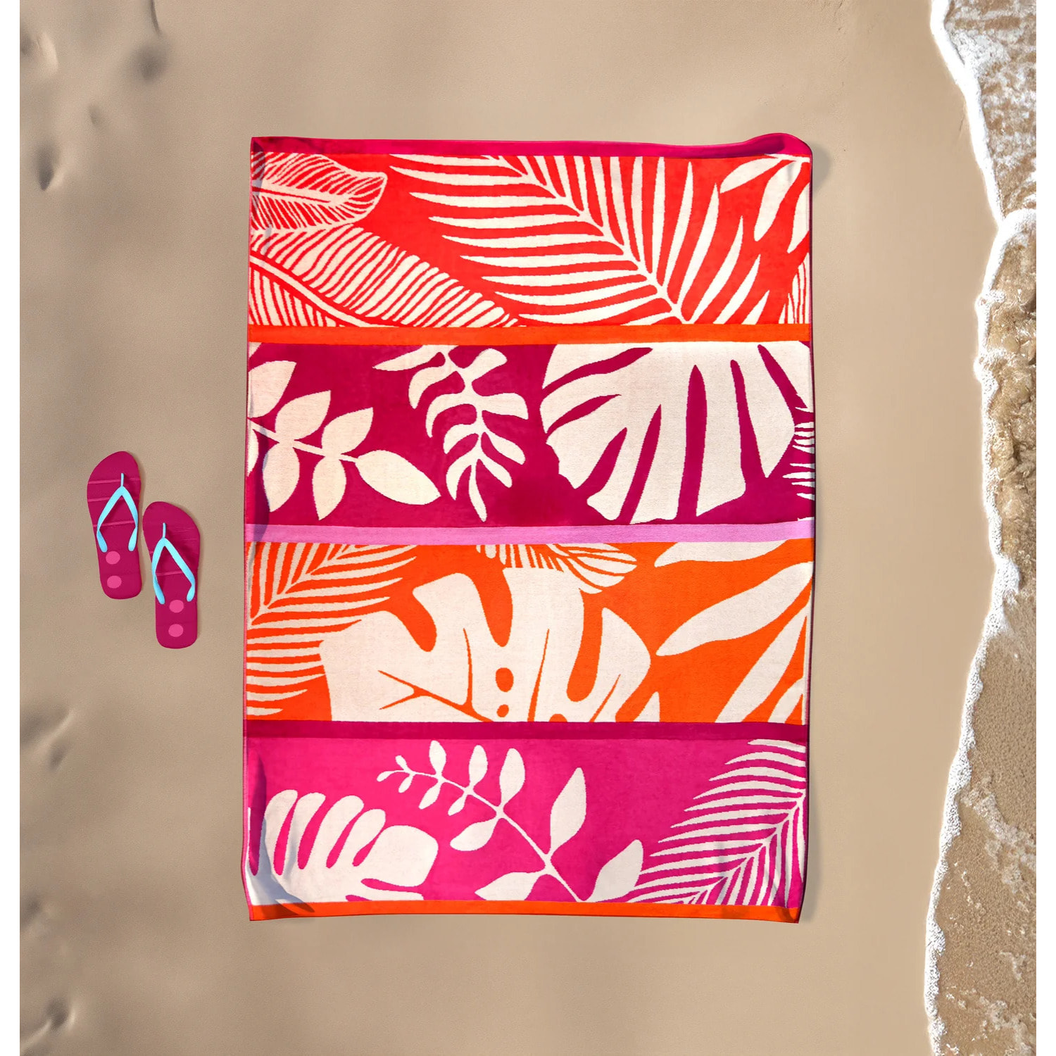 Serviette de plage XL éponge velours Jacquard Rose 140x180 400g/m² - Carlina