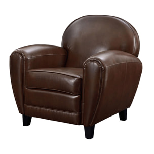 Fauteuil marron en croute de cuir enduite - Club