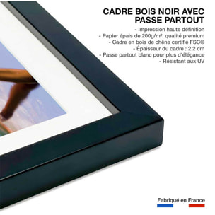 Affiche photo pas croisé hossegor beach Affiche + cadre en bois - Noir