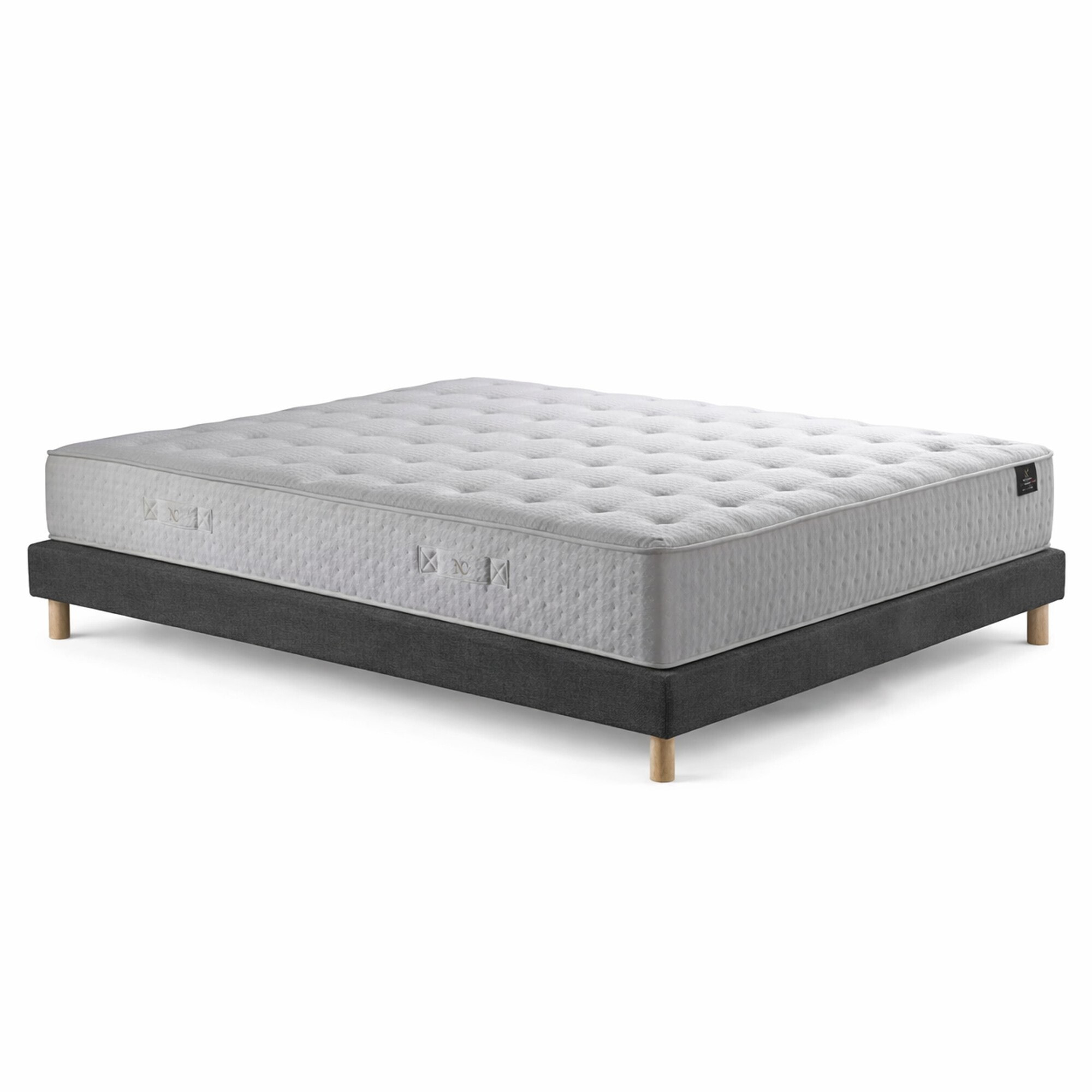 Ensemble matelas ressorts ensachés COMÈTE, H27 cm, sommier gris foncé