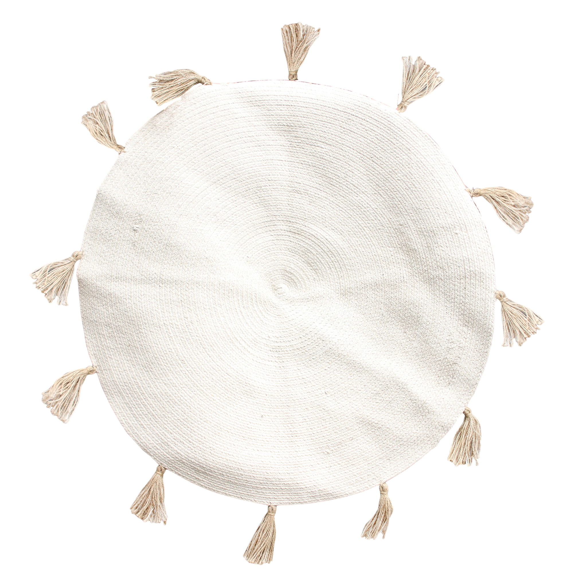 Tapis Rond Coton Pompon Beige 90cm