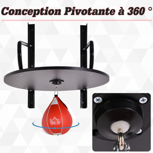 Punching ball poire de vitesse boxe avec support plateau tournant + pompe MDF acier revêtement synthétique rouge noir