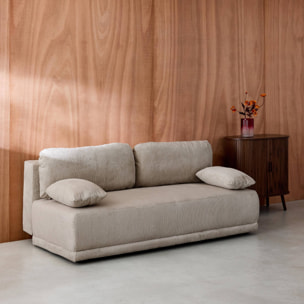 Banquette convertible 3 places velours côtelé taupe avec coffre de rangement - L 192 x P 100 x H 81cm -Nelson