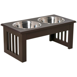 Comedero Elevado para Perros con Soporte y 2 Cuencos Extraíbles de Acero Inoxidable Alimentador para Mascotas Alimento y Agua 44x24x15 cm Marrón