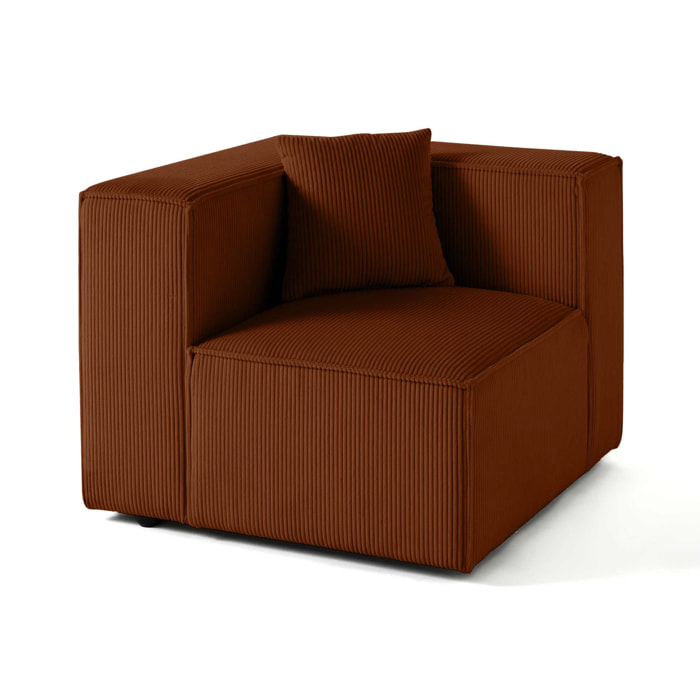 Arty - module d'assise gauche - en velours côtelé - Terracotta