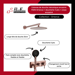 Colonne de douche mécanique encastré PAINI Ortence  bronze cuivré + douchette 3 jets + corps encastré